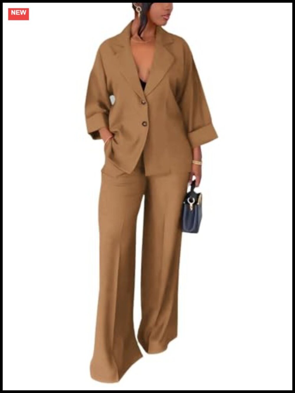 Women's 2-Piece Pantsuit Set Blazer Wide Leg Pants Long Sleeve Business Casual